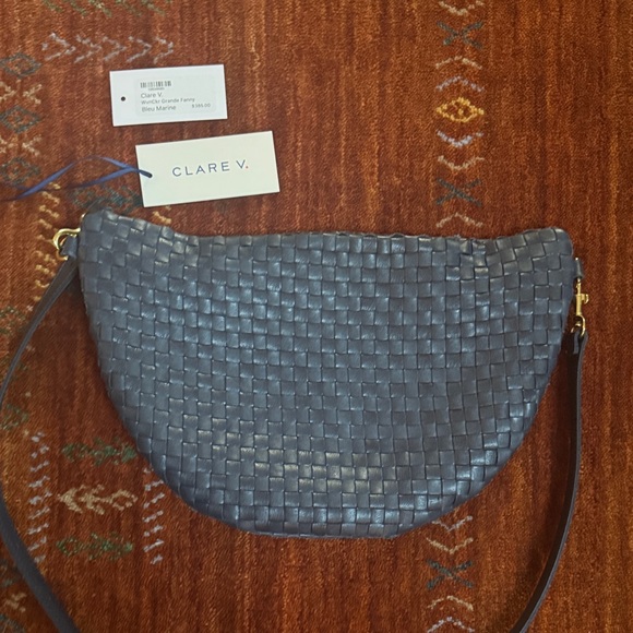 Clare V Grande Fanny Woven Checker Bleu Marine - Picture 6 of 6